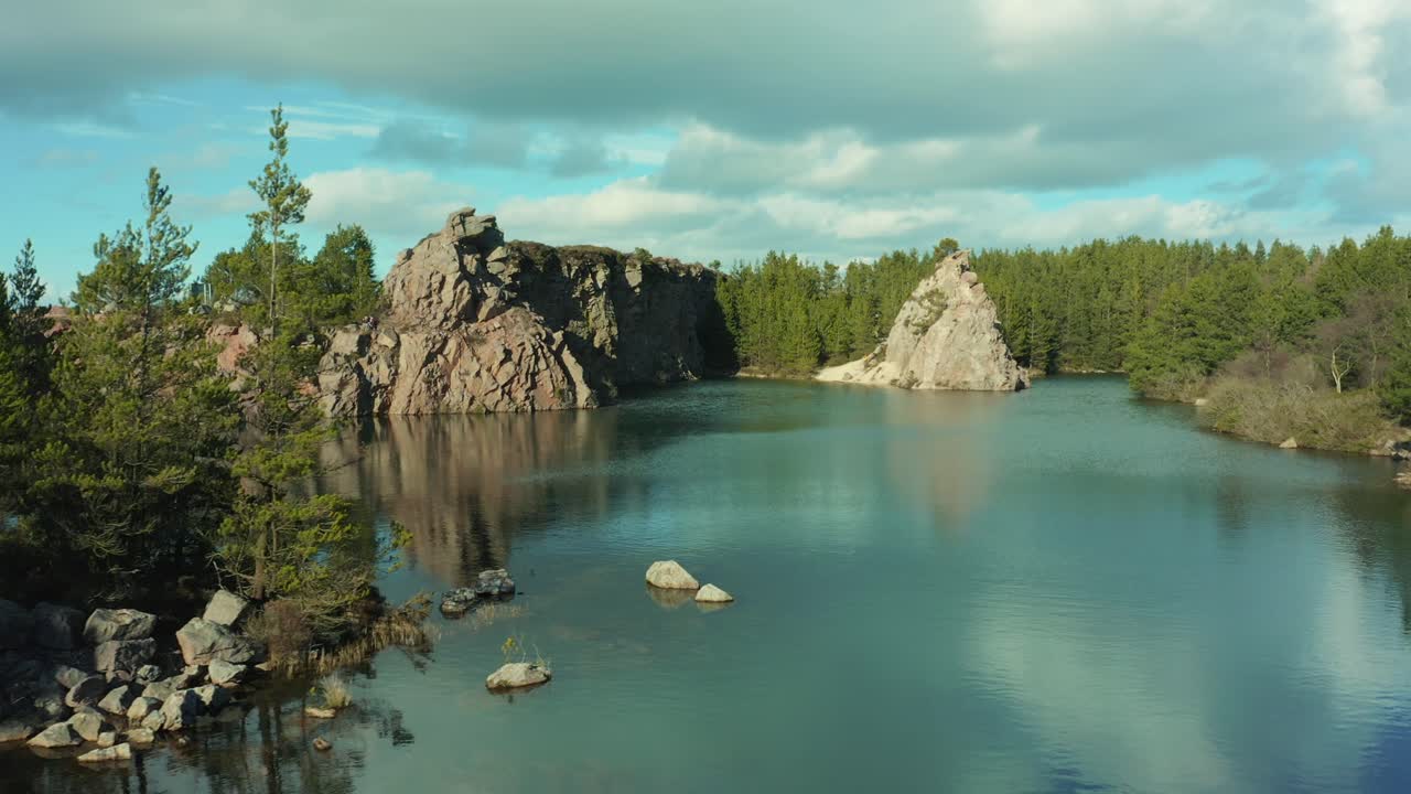 Serene Lake Surrounded by Rocks and Trees