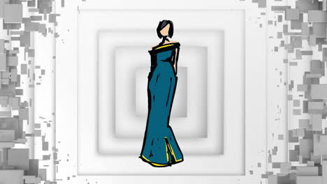 animation of fashion model over white geometrical shape