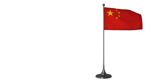 pequeña bandera china revoloteando en un asta de bandera. fondo de pantalla blanca, canal alfa 4k