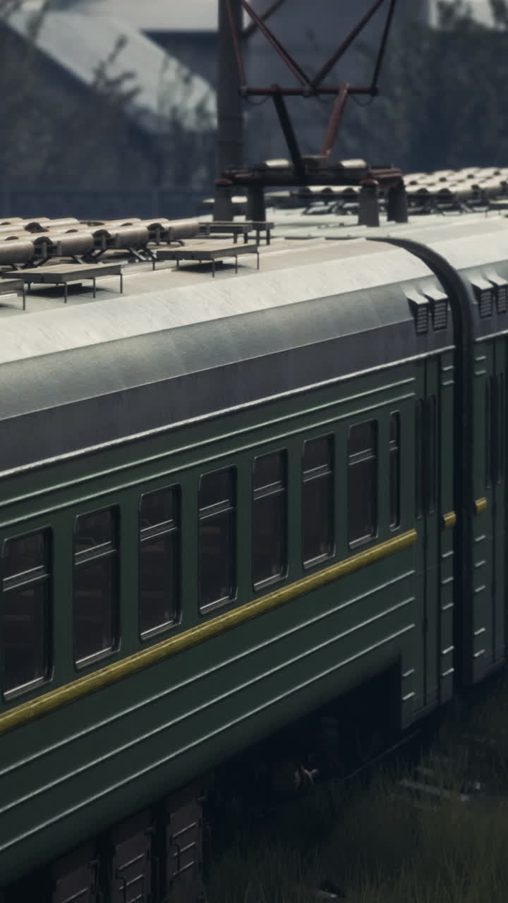 viejo vagón de tren verde en una zona cubierta de vegetación
