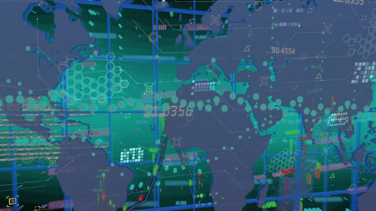 animación del procesamiento de datos sobre iconos de medios