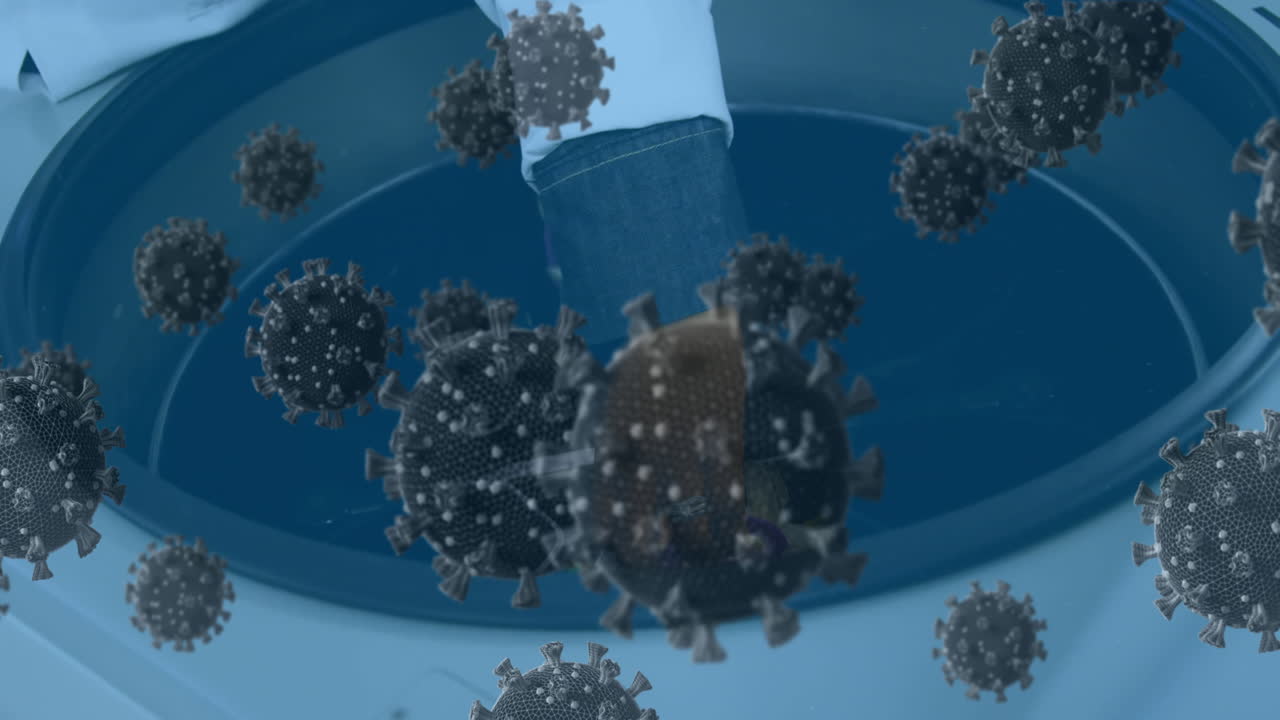 실험실에서 일하는 과학자에 대한 코로나19 세포