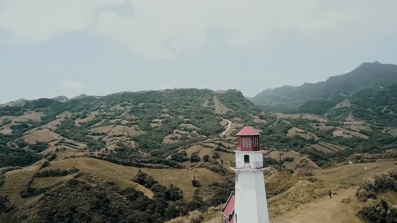 Cinematic aerial drone video of a lighthouse perfect for travel and wedding films. The landmark is the Tayid LIghthouse located in Basco Batanes in the Philippines.