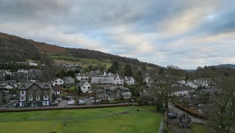 aerial footage of ambleside the lakeland town and former civil parish, now in the parish of lakes, in cumbria, in north west england 2023