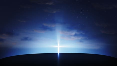 bright cross on the hill with clouds moving on blue starry sky