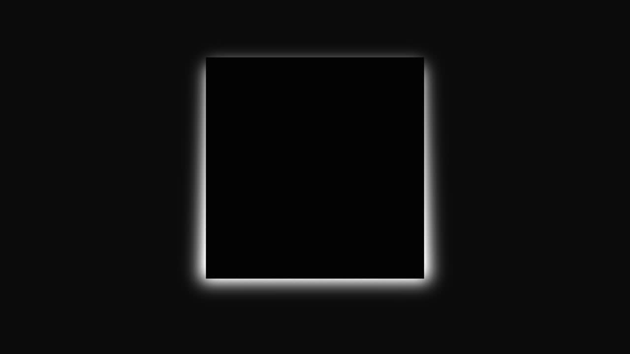 Un cuadrado brillante flota en la oscuridad, sus bordes radiantes emitiendo luz. El bucle de animación continuo crea una animación hipnótica donde suaves pulsos de brillo se repiten en un ritmo silencioso.