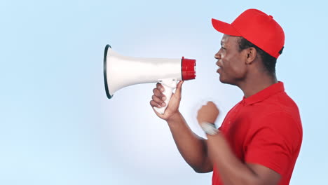 megaphone, shouting and young black man