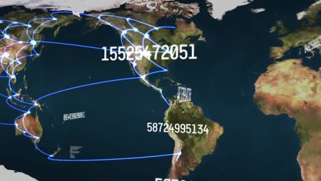 animación de la red de conexiones y números que cambian en el mapa del mundo