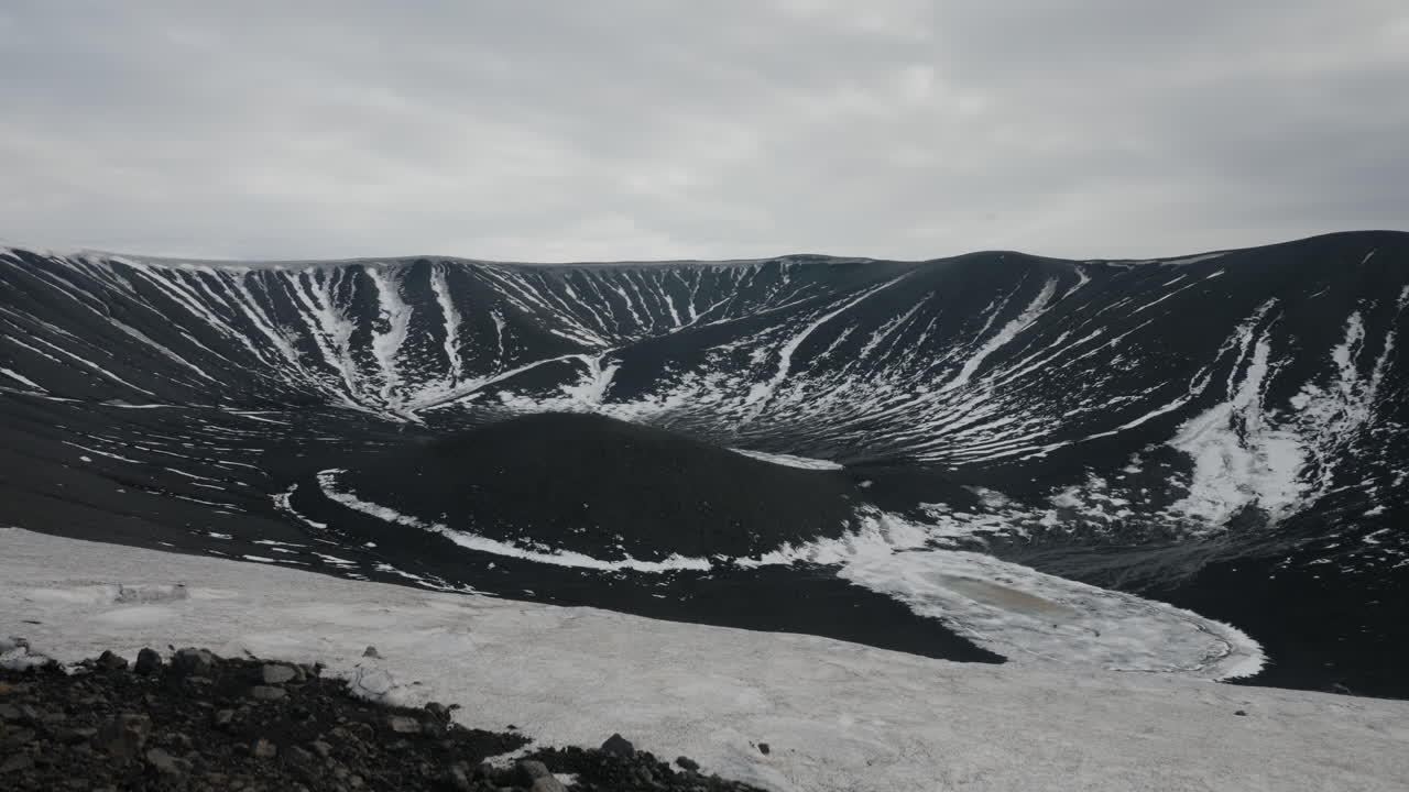 Volcanic Crater with Snow and Ice