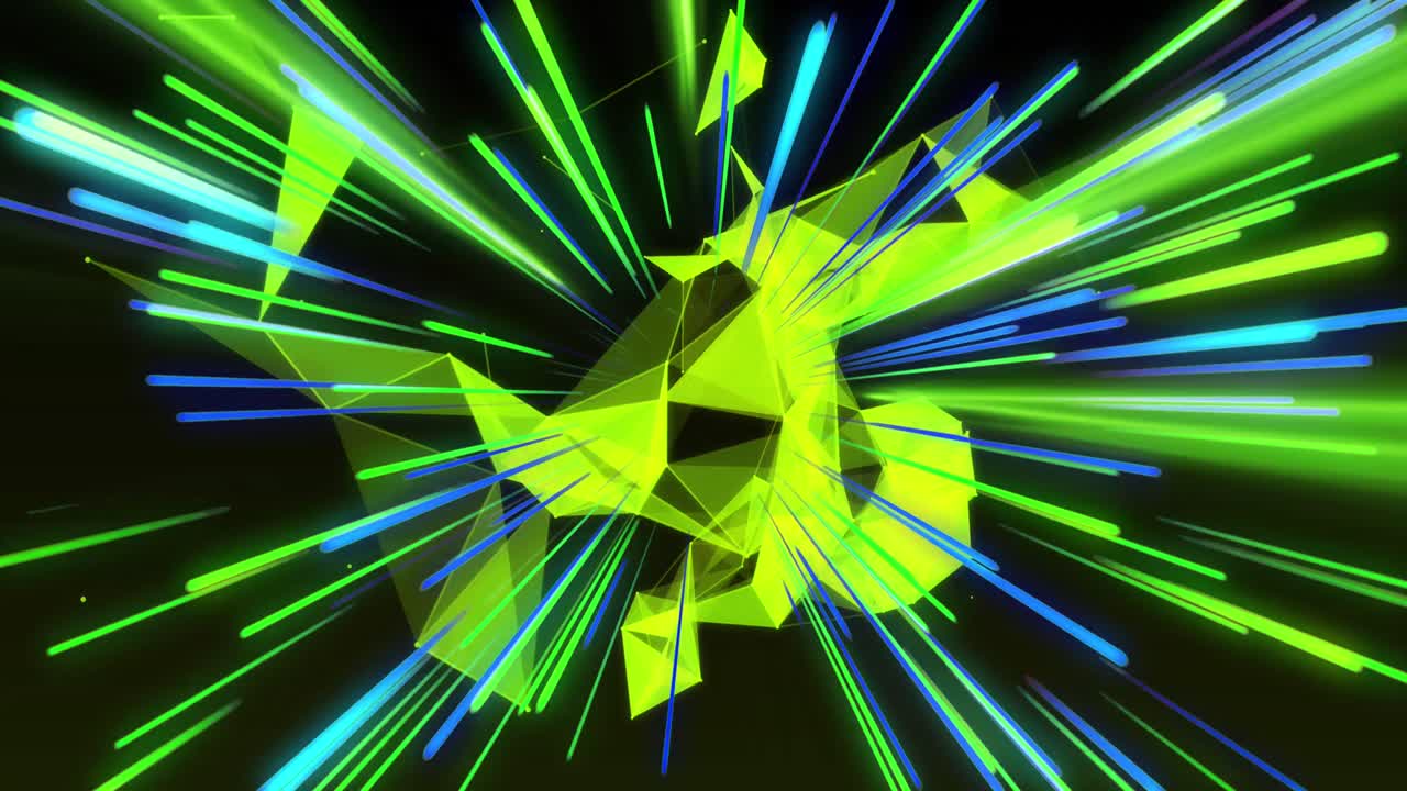 검은 바탕에 다채로운 네온 빛의 흔적과 모양의 애니메이션