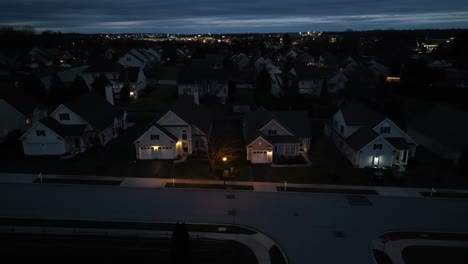 Aerial-truck-shot-of-American-neighborhood-at-night