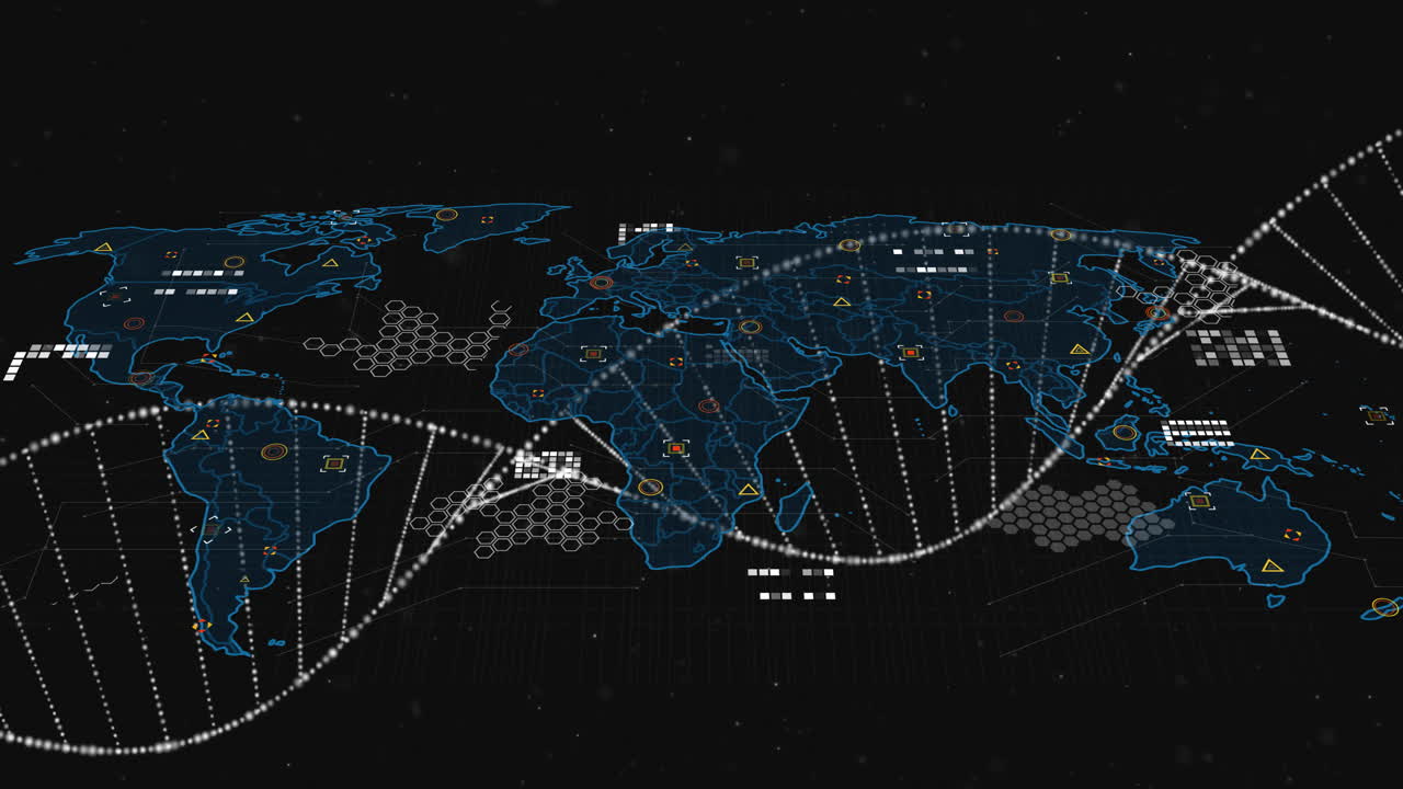 Animation of dna strand and data processing over world map