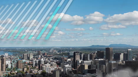animación del procesamiento de datos financieros sobre edificios