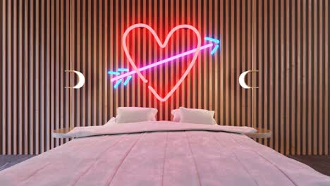 dormitorio moderno de lujo con gran corazón de luz led en la pared