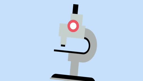 animación del icono del microscopio contra el espacio de copia en fondo azul.