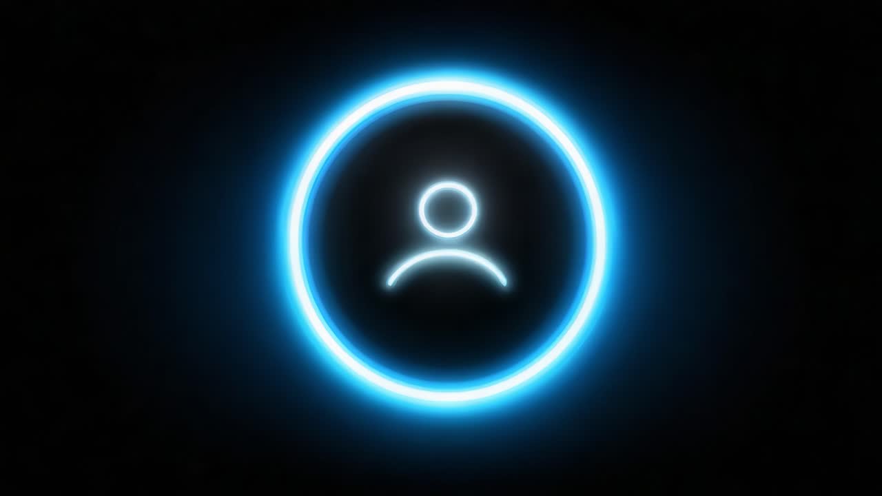 Illuminated Circular Icon with User Silhouette Surrounded by a Neon Blue Glow, Emphasizing Modern Digital Design and User-Centric Interfaces
