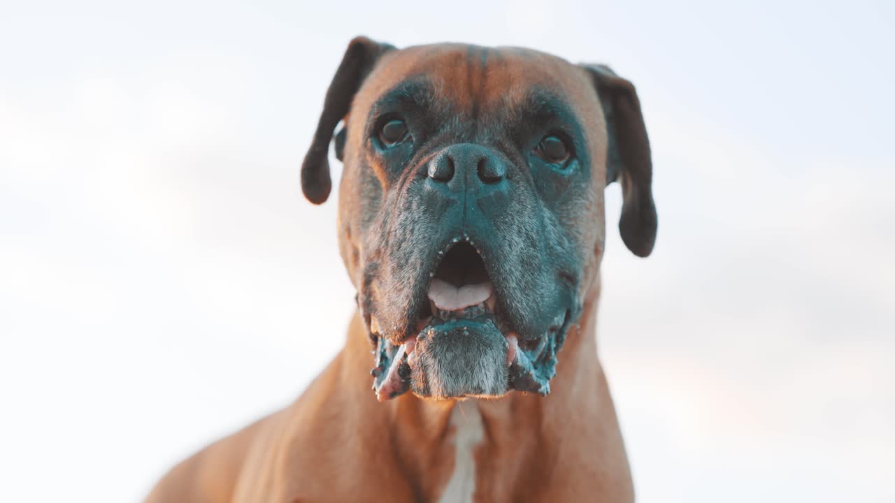 Boxer dog posing on white background