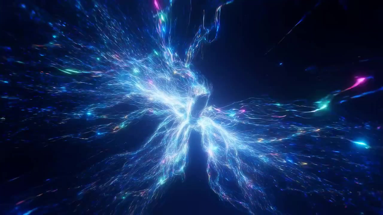 Cosmic Energy Explosion Radiating Colorful Light, Quantum Lab Simulation Or Galaxy Visualization, Swirling