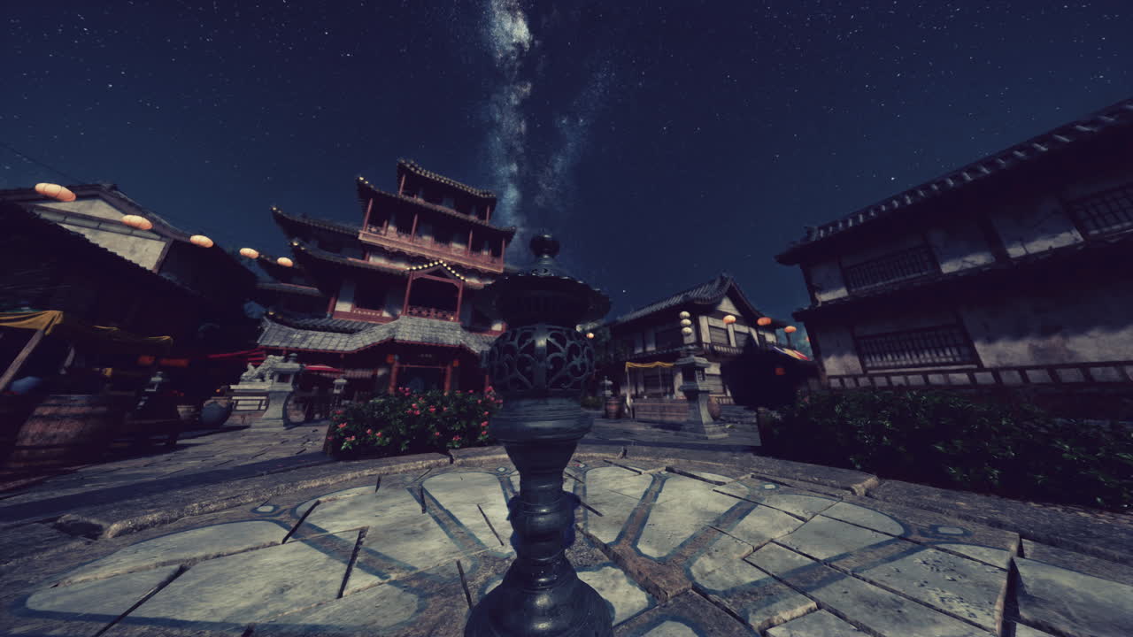 밤에 일본 사원