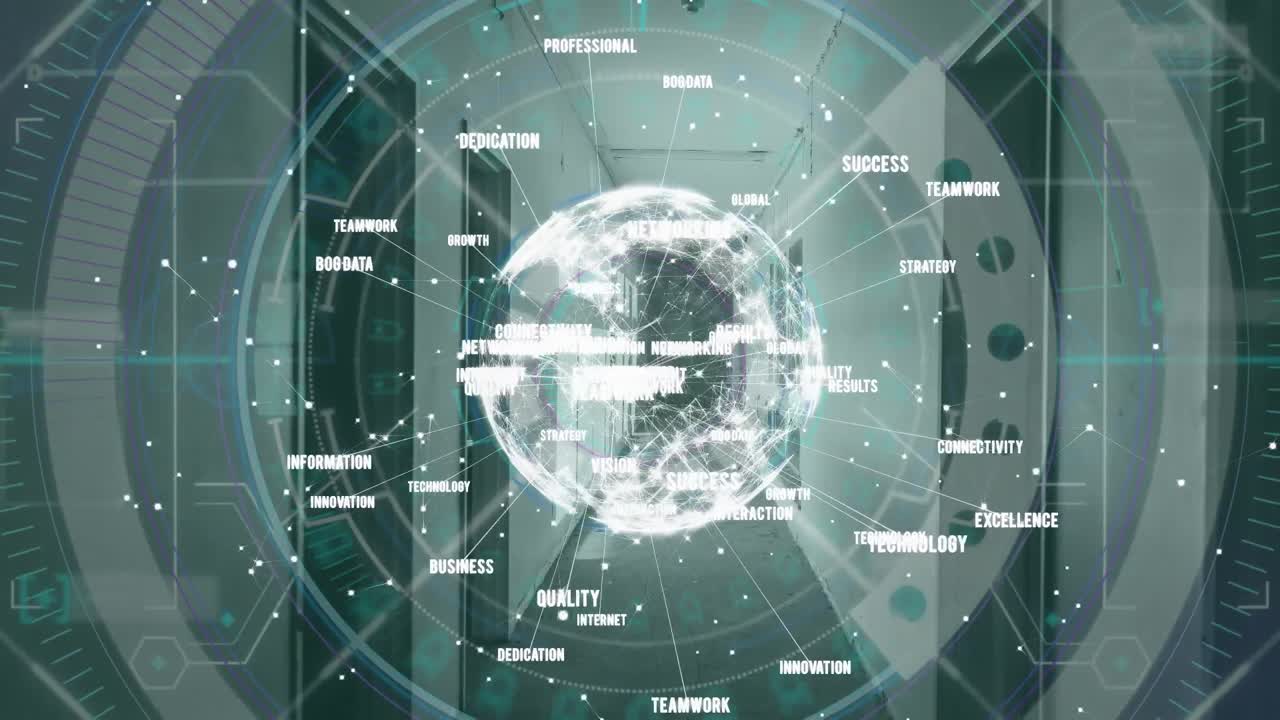 Animation of globe and data processing with connections