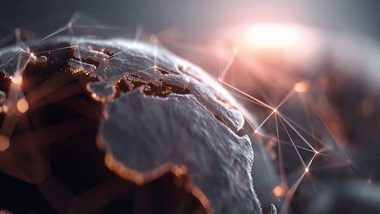A Stunning Visualization of a Digital Globe Highlighting Geometric Connections and Illuminated Continents Against a Soft Background for Technological Themes
