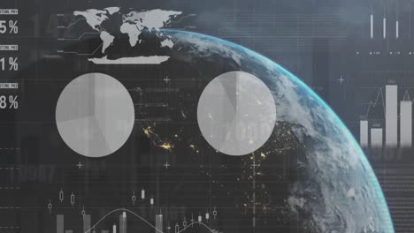 animación de la interfaz infográfica sobre el globo giratorio contra el sol