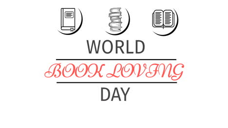animation of world book loving day text over white background