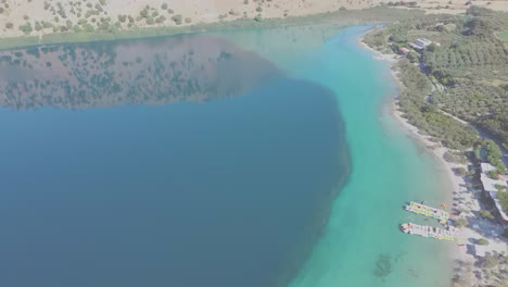 Aerial-view-of-Kournas-Lake,-in-Greece