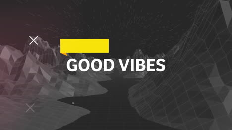 buen texto de vibraciones y bandera amarilla sobre modelo 3d de montañas contra un fondo negro