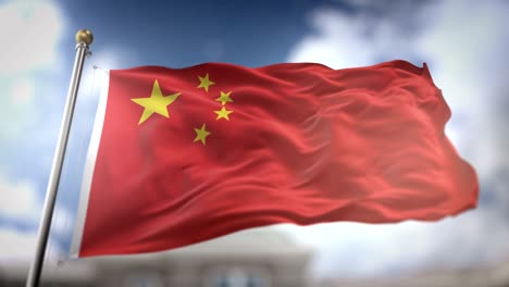 bandera china ondeando en cámara lenta 3d con fondo de cielo azul - bucle sin costuras 4k