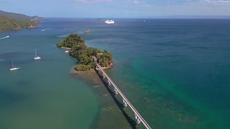 Aerial-Panorama-Of-Samana-Bridge-in-Dominican-Republic,-4K-drone-shot