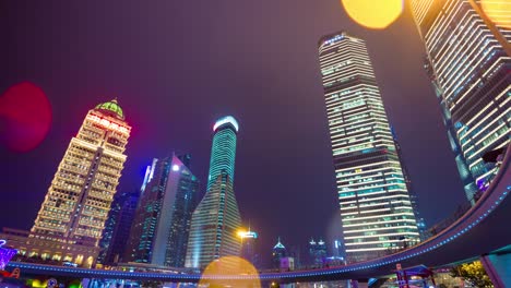 noche iluminada shanghai famosa plaza del centro del círculo de tráfico panorama 4k lapso de tiempo china