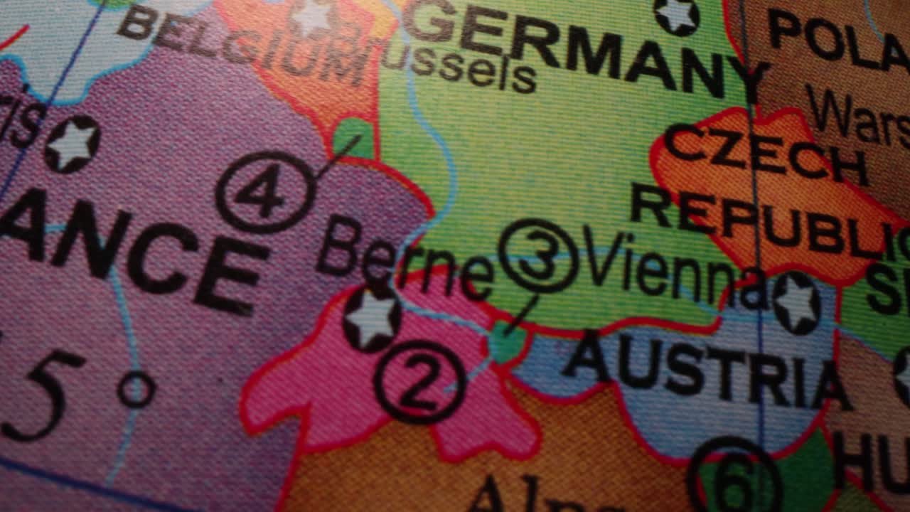 A close-up of a globe showing Europe