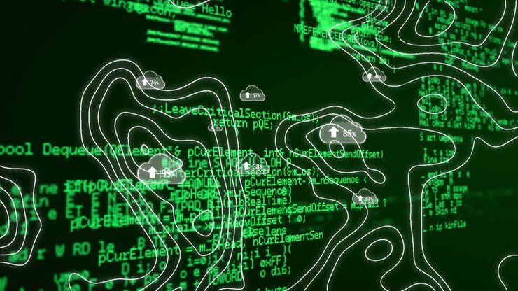 Animation of clouds with growing number over white lines and data processing