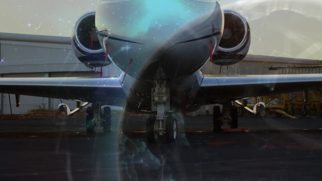 animación del globo de la red de conexiones sobre el avión