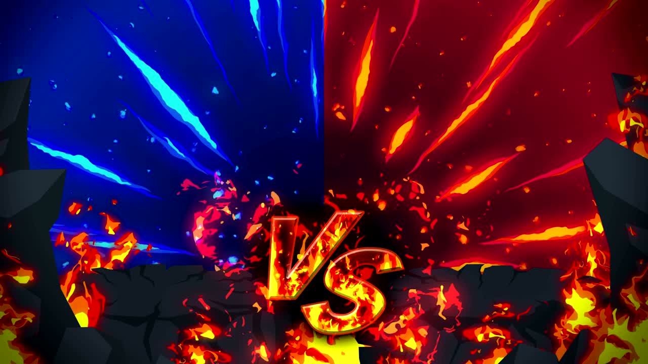 animación de fuego de dibujos animados. fondo de bucle de llama. competencia. juego de batalla. versus icono. vs icono.