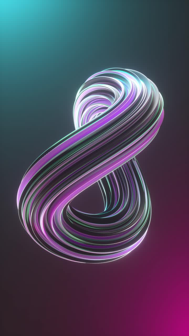 3D animation Of Twisted Colorful blue and purple abstract wave shapes over neon light background