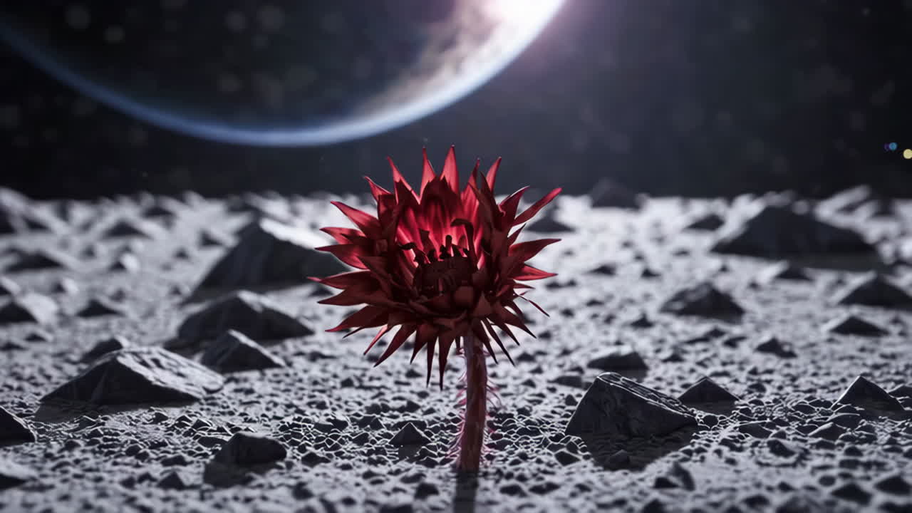 flor roja en la luna