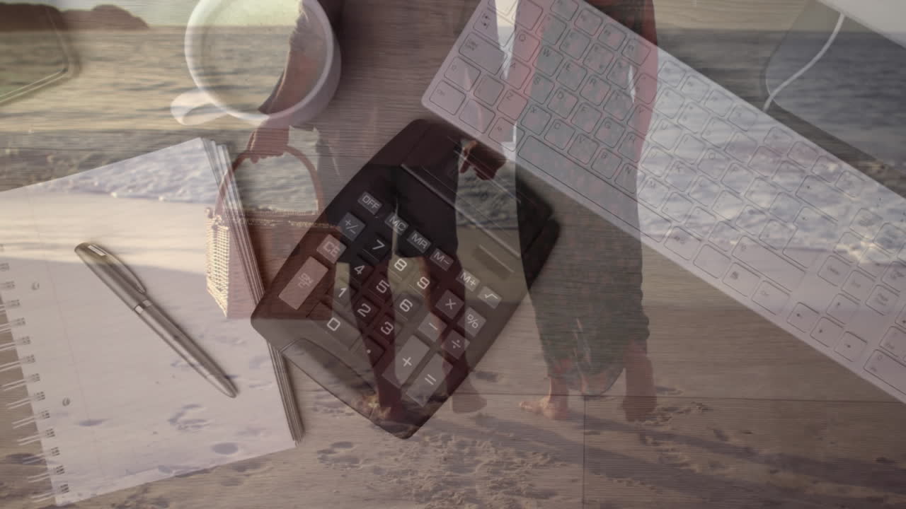 계산기 에서 해변 에 있는 노인 부부 의 애니메이션