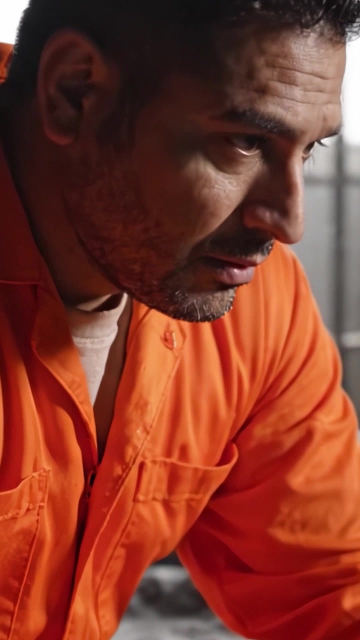 A Reflective Moment: Contemplating Life's Challenges in an Industrial Setting with an Individual in Orange Attire Expressing Deep Emotions