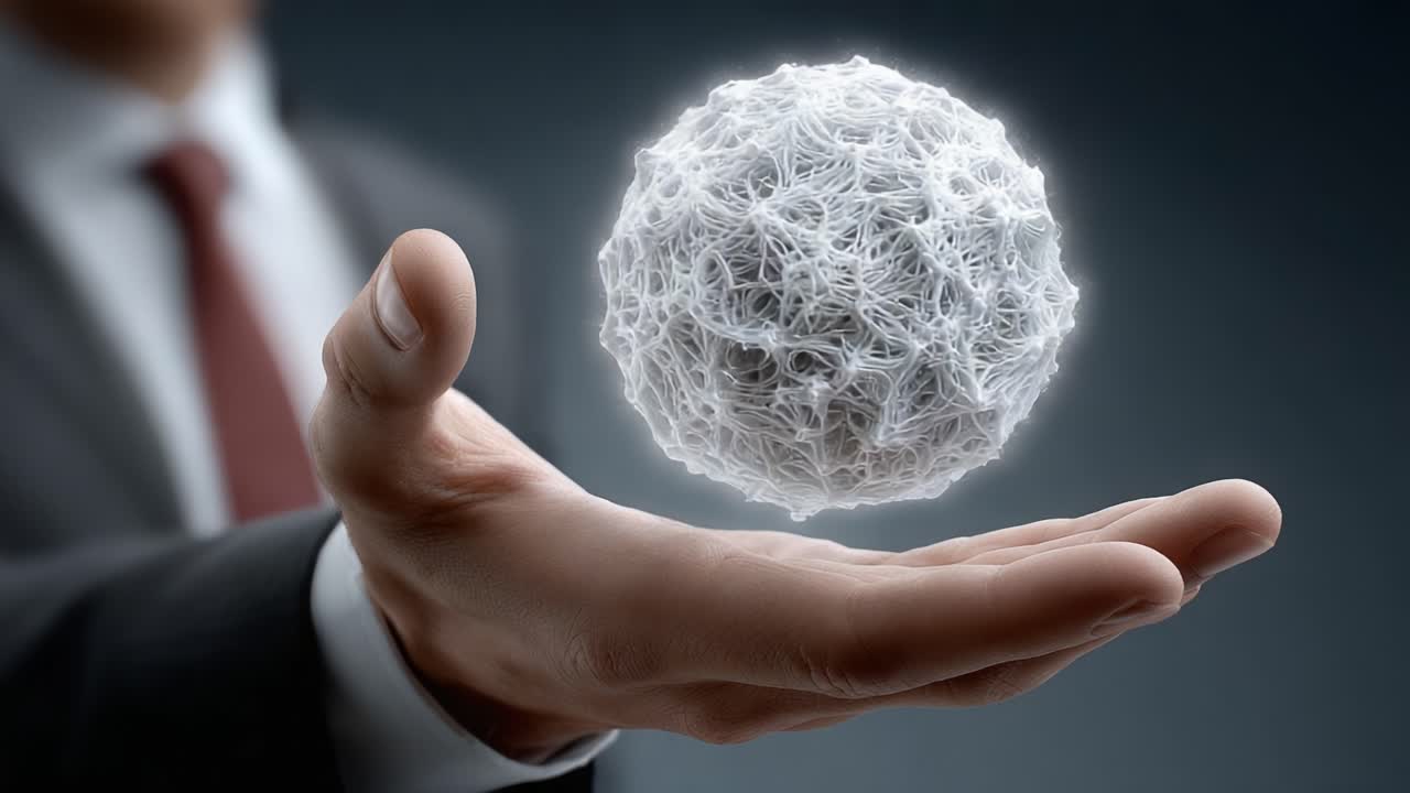 A Businessman Holding a Floating Sphere of Energy in His Hand, Symbolizing Innovation, Technology, and the Future of Scientific Advancements in a Contemporary Setting