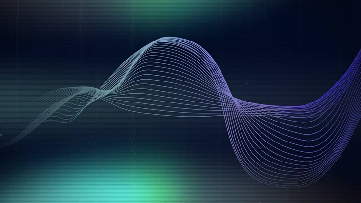 Left sweep starting motion, multiline ribbon flowing, scanline slicing, showing abstract waveform