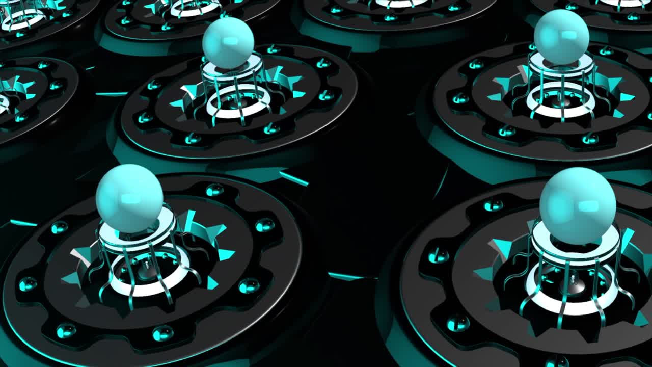 detalles abstractos giratorios con bombillas en un fondo negro, bucle sin costuras. movimiento. nave espacial detalles de tecnologías alienígenas.