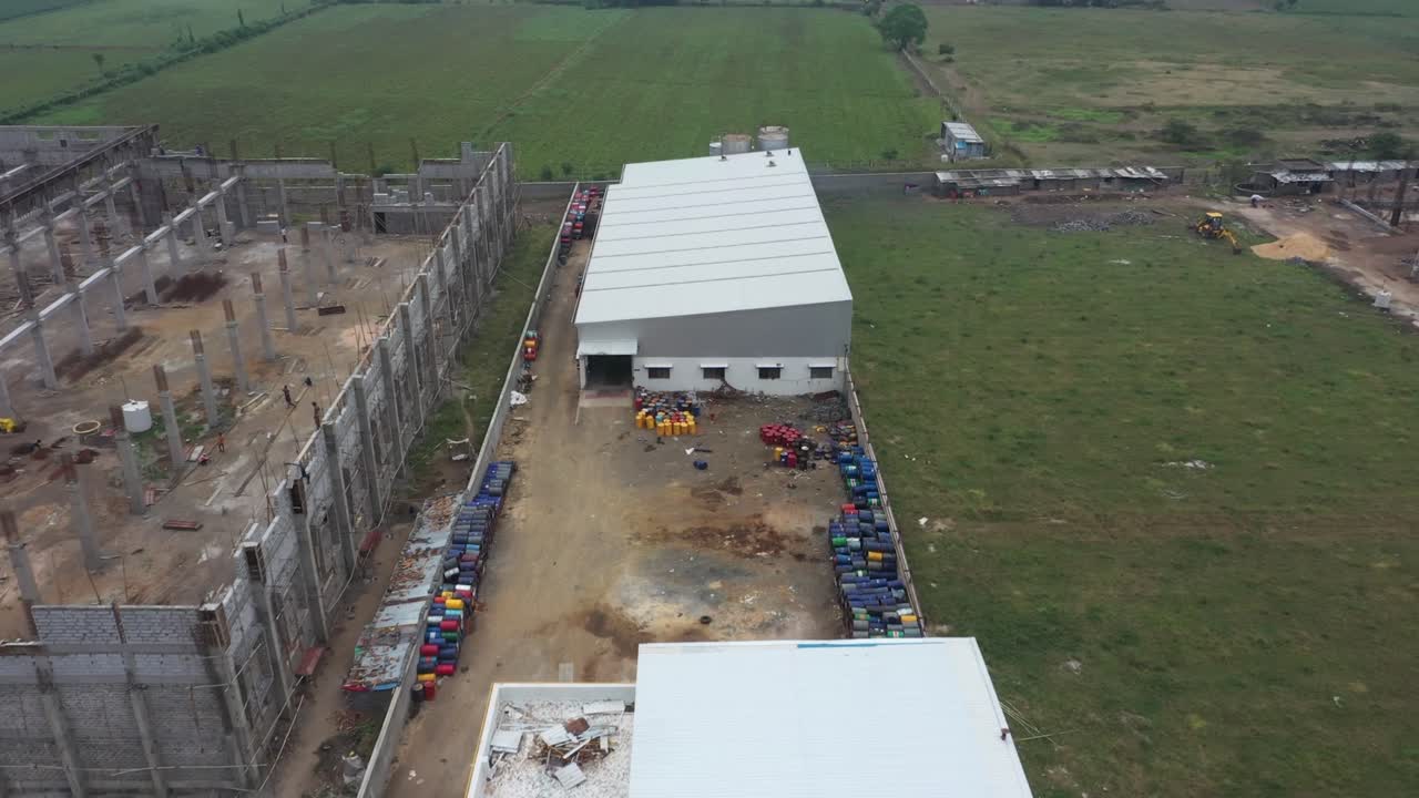 aerial drone view construction of factory, industry 5.0