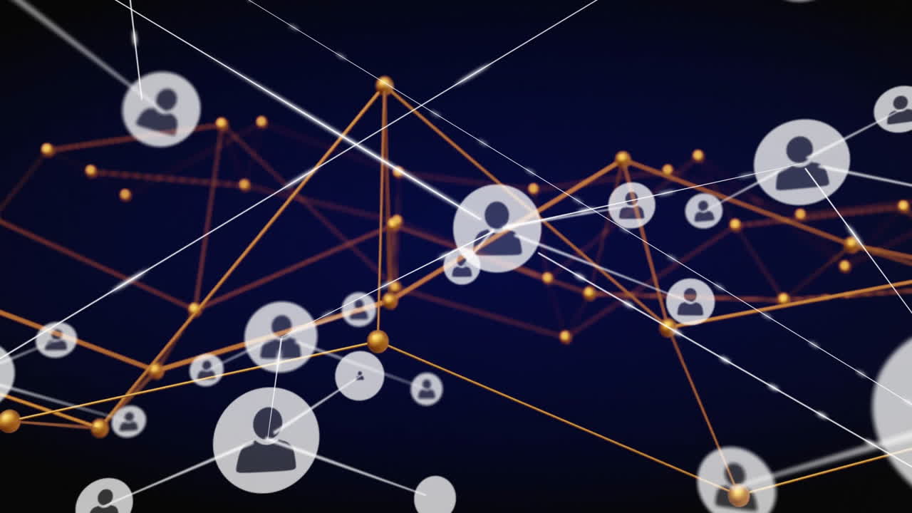 Animation of network of connections with icons over connections