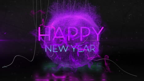 glowing happy new year text animation over vibrant purple abstract background