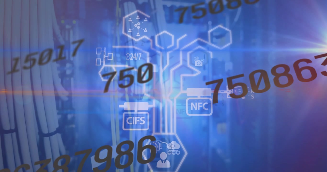 Animation of binary coding data processing over background