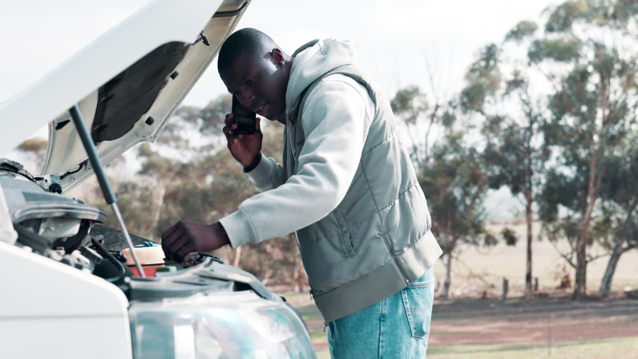 Man calling for assistance with broken down car