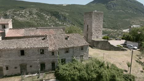 drone footage over "pierosara" a little town at the beautiful "gola della rossa" - frasassi caves marche - italy