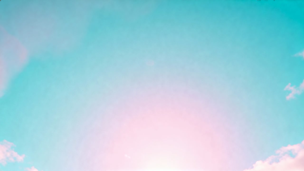 Shining sun with pink halo casting glare over turquoise sky in timelapse, clouds drifting, flare